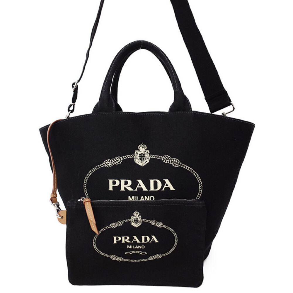 Prada Canapa Logo Print Canvas Tote Bag 2way Black